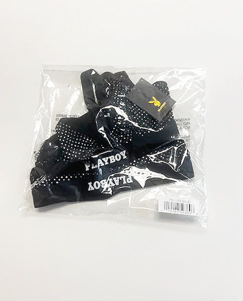 Playboy Disco Fever Rhinestone Bralette w/Thong 2 pc Set - Black SM