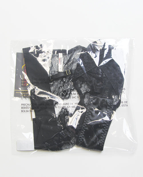 Fever Dream Chantilly Eyelash Lace and Stretch Satin Bralette w/Thong - Black MD