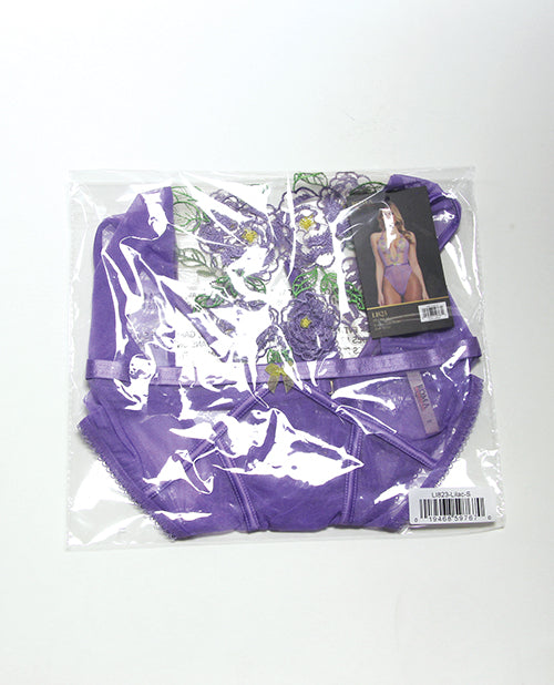 Peony Blossom Embroidered Halter Top Teddy - Lilac LG