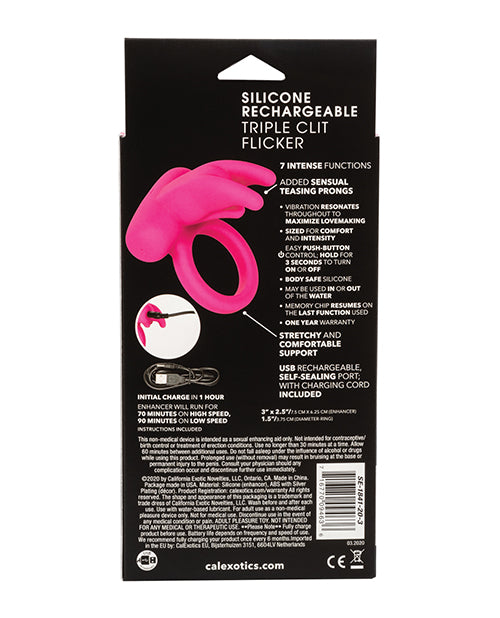 silicone-rechargeable-triple-clit-flicker-pink image