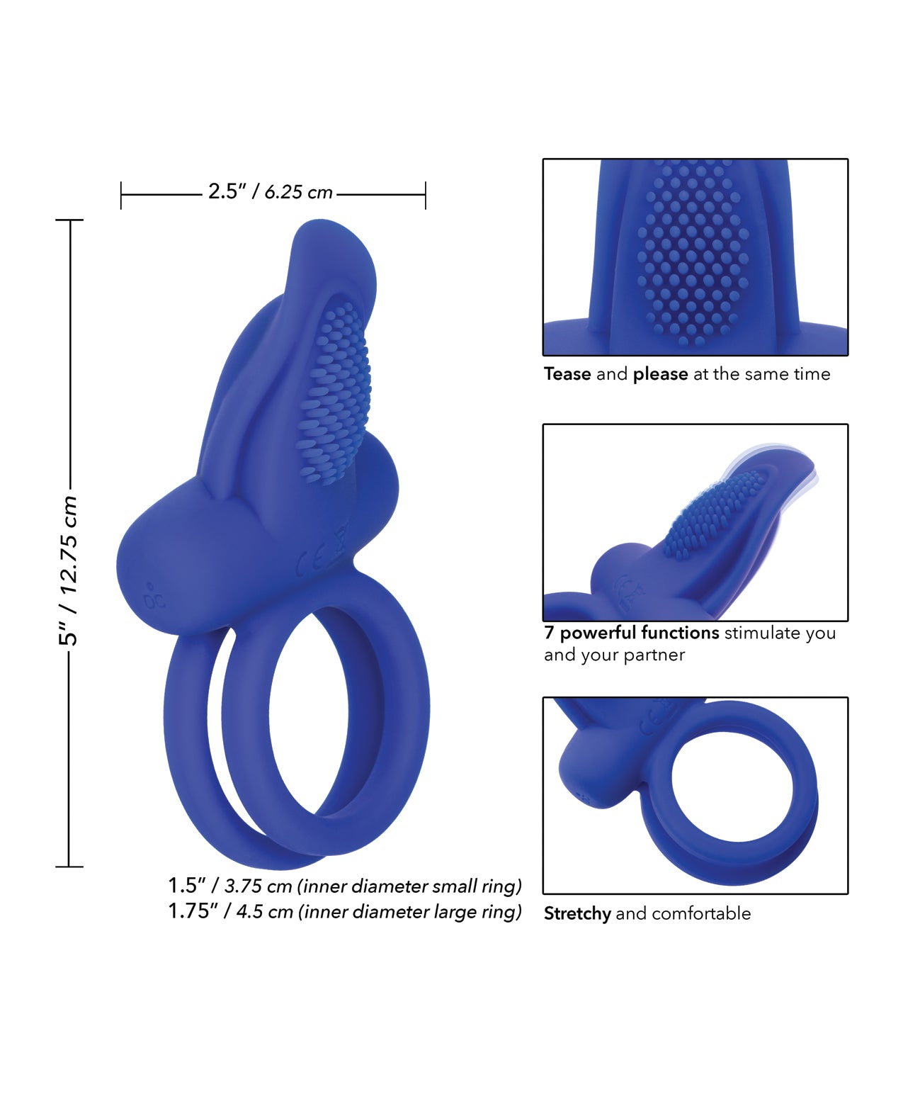 Couple's Enhancers Silicone Rechargeable Dual Pleaser Enhancer - Blue