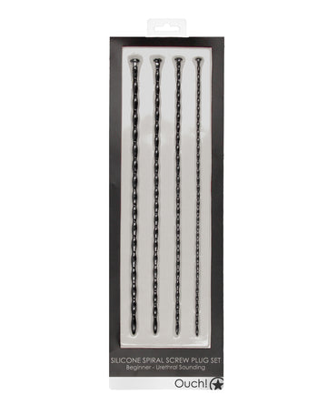 Shots Ouch Beginner's Urethral Sounding Silicone Spiral Screw Plug Set - Black