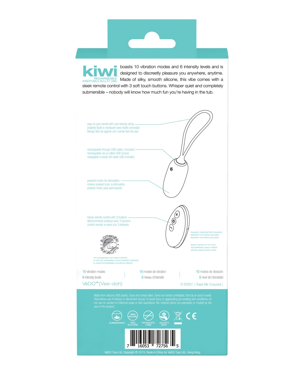 VeDO KIWI Rechargeable Insertable Bullet - Tease Me Turquoise