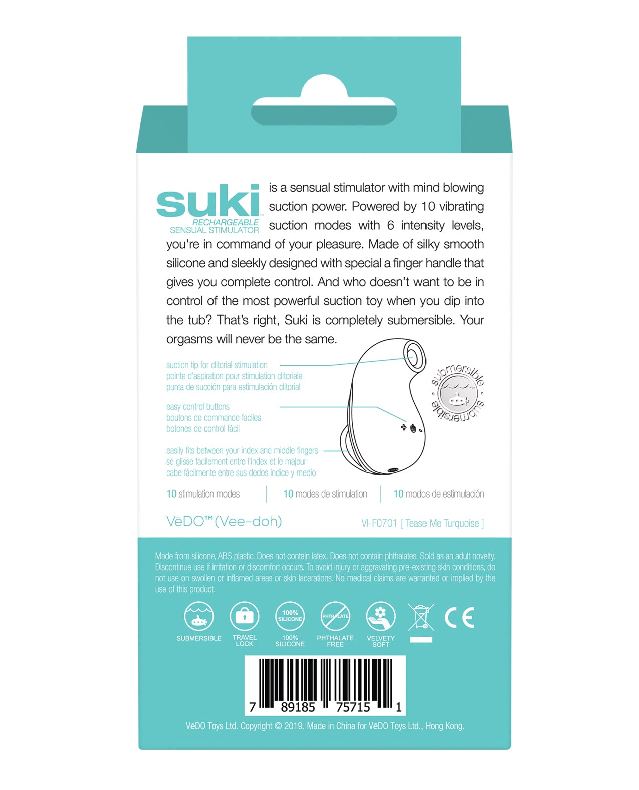 VeDO Suki Rechargeable Vibrating Sucker - Tease Me Turquoise