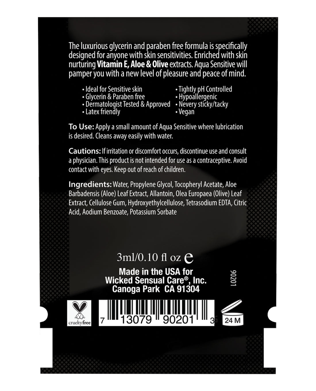 Wicked Sensual Care Hypoallergenic Aqua Sensitive Water Based Lubricant - .1 oz