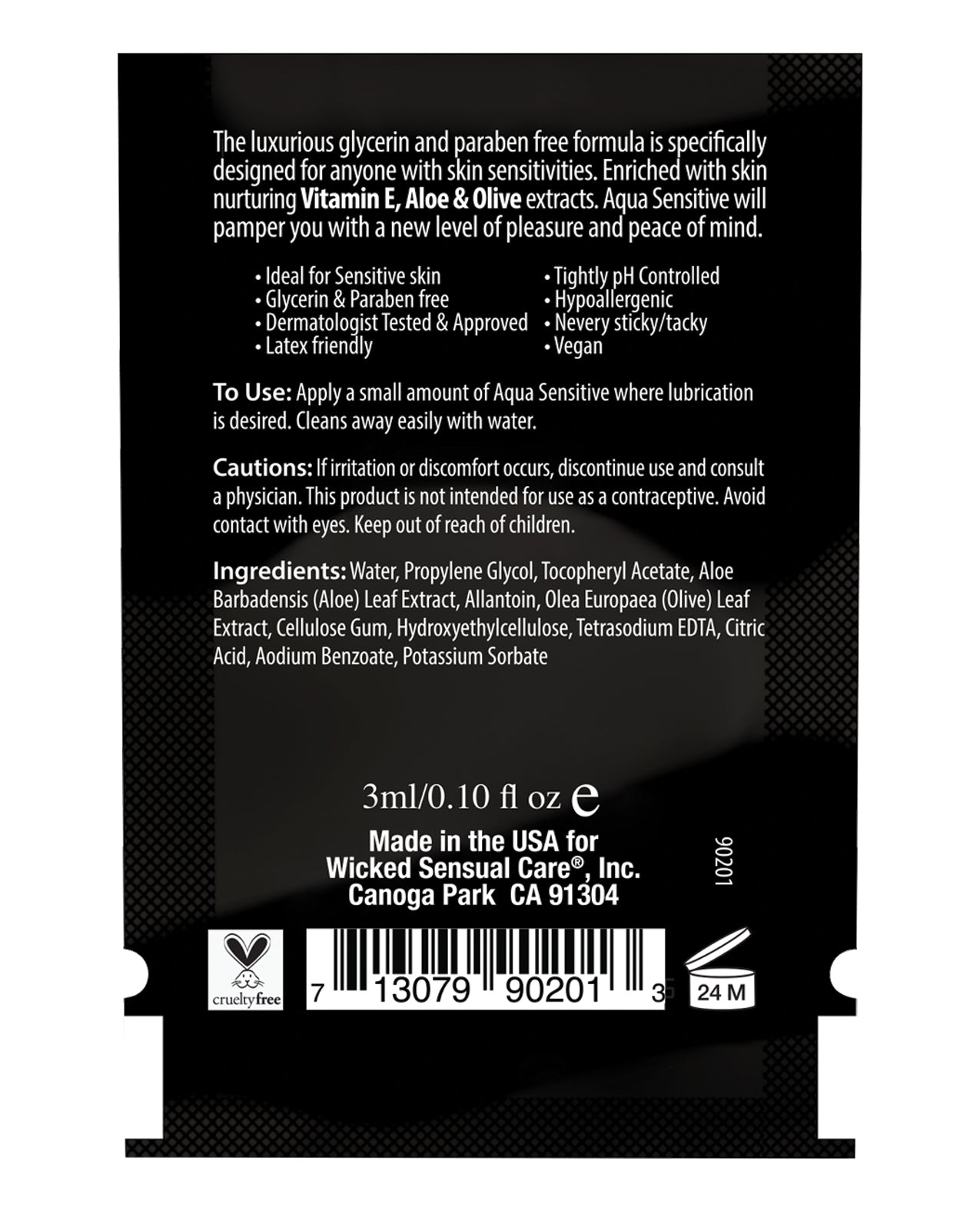 Wicked Sensual Care Hypoallergenic Aqua Sensitive Water Based Lubricant - .1 oz
