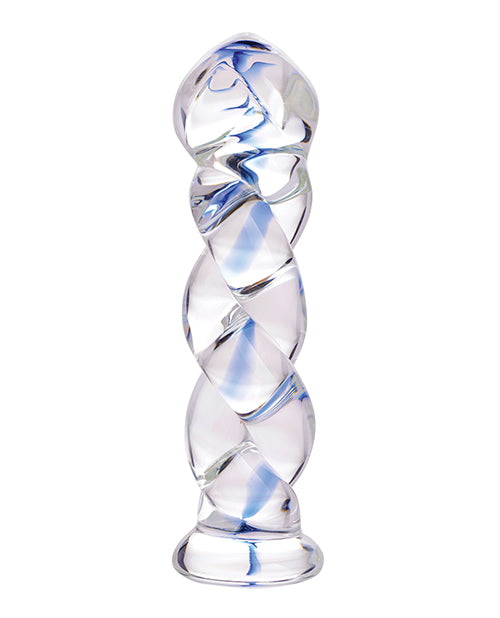 Prisms Erotic Glass Soma Twisted Dildo - Clear/Blue