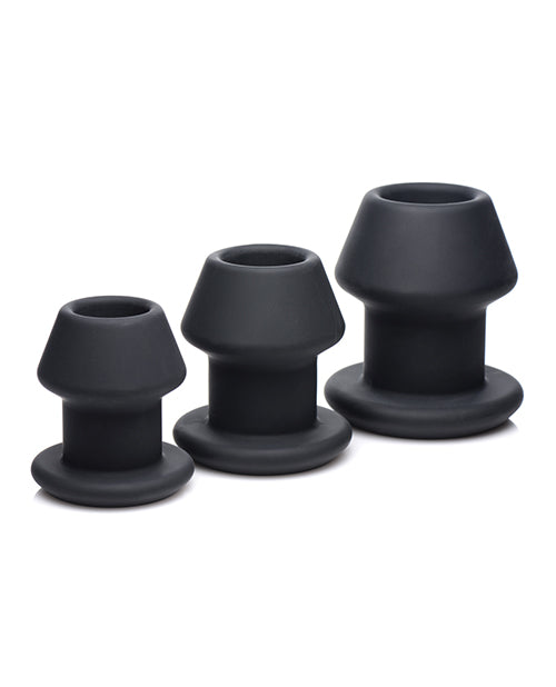 Master Series Gape-Grommets 3 pc Hollow Silicone Anal Dilator Set - Black