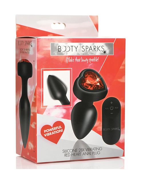 Booty Sparks 28X Silicone Vibrating Red Heart Anal Plug w/Remote - Small