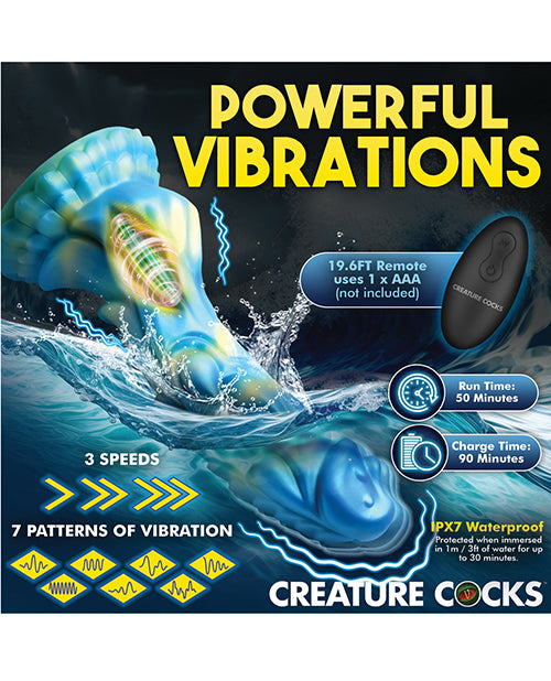 Creature Cocks Sea Stallion Vibrating Dildo w/Remote - Blue/Yellow