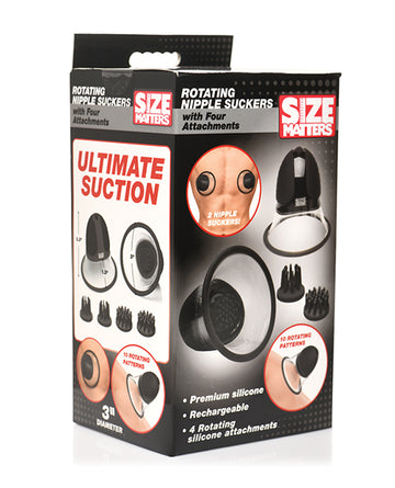 Size Matters 10X Rotating Silicone Nipple Suckers w/4 Attachments - Black